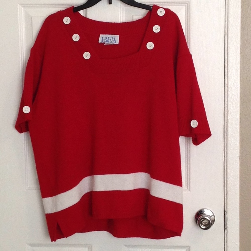Red and White Sweater with Buttons